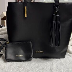 JOY & IMAN Elegant Black Tote and Coin Bag with Tassel